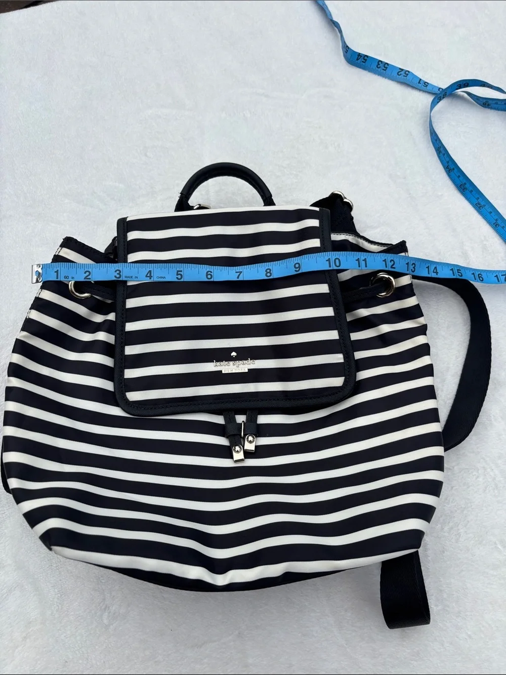 kate spade Black and White Striped Nylon Drawstring Backpack